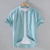 Cotton Linen Men's Short-Sleeved Shirts Summer Streetwear Plain Color Stand Collar Casual Beach Style Plus Size XS-3XL