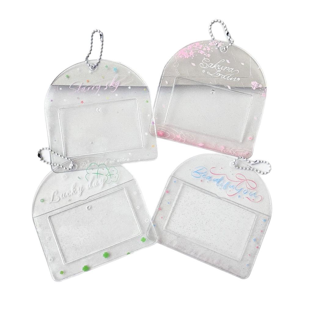 Transparent Sweet Horizontal Kpop Photocard Holder Retro Japanese Lucky Clover Cute Portable Keyrng Student ID Card Protector