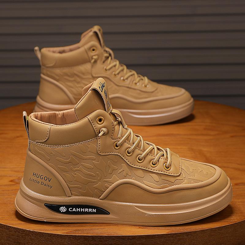 

Высокие осенние мужские спортивные туфли однотонные кожаные модные на шнуровке свободные с защитой стопы повседневные рабочие кеды мужская обувь 44