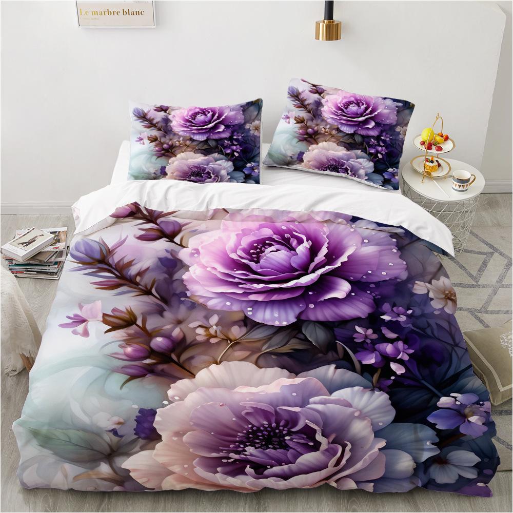 Bedding Set Digital Print Comfortable Duvet Cover for Home Bedroom Decoration, 1 Duvet Cover and 2pillowcase with Zippers