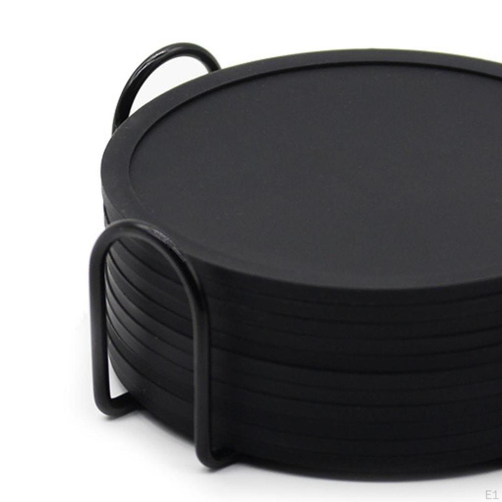 12Pcs Drink Coasters Placemat Gift Non Stick with Holder Silicone Set Cup Mat for