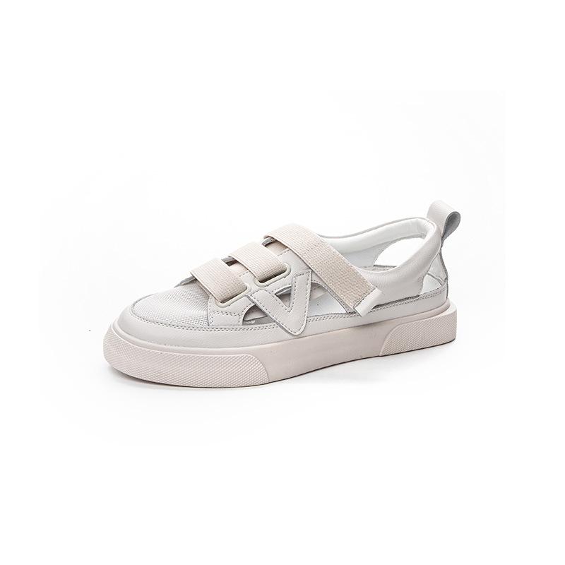 

Женские летние сандалии на липучке, новые сандалии с открытой пяткой, легкие и дышащие кожаные повседневные маленькие белые туфли 40 бежевый