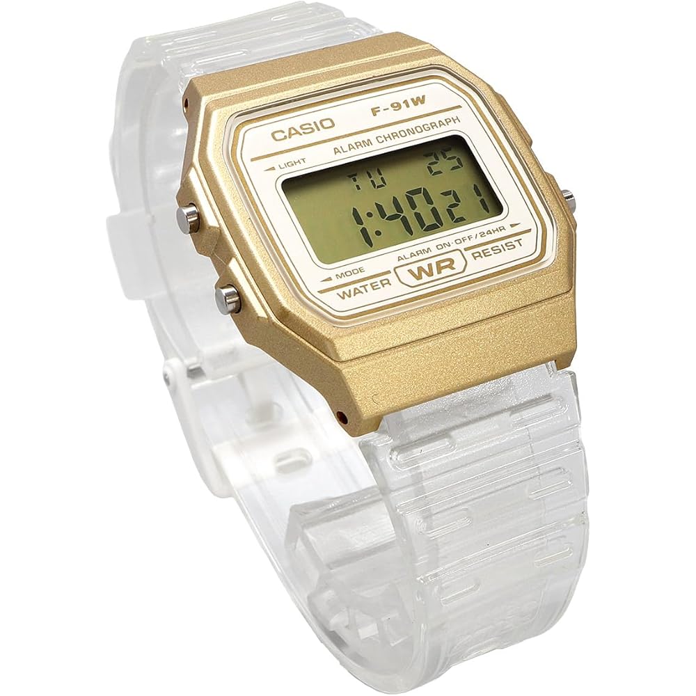 Casio F-91WS-7A2 Digital Quartz Watch Unisex Gold Clear Color Fashion Style