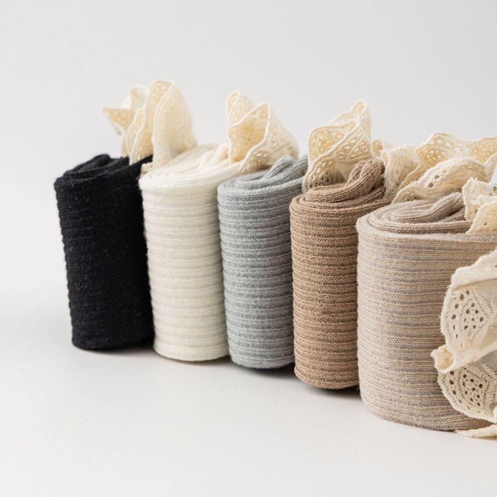 5Pairs Lace Trim Baby Calf Socks Baby Long Tube Cartoon Above Knee Socks  Kids