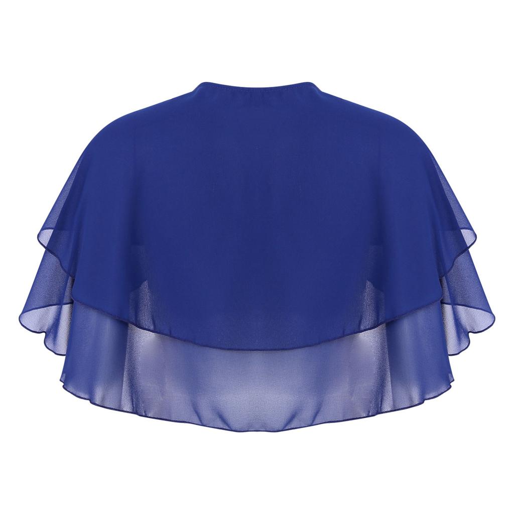 Women Elegant Pure Color Chiffon Shawl Cape Ruffle 2-Layer Chiffon Wraps Bolero Dress Accessory for Party Wedding