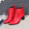 Fashion Fashion Ankle Boots for Women Casual Lace Up Autumn Spring Short Boot Female Thick Med Heel Black Red Shoes Lady Big Size 45 46