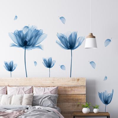 Blue Flower Self-Adhesive Wall Sticker for Living Room Sofa Background Bedroom Decor Home Decoration Peel and Stick Wall Art