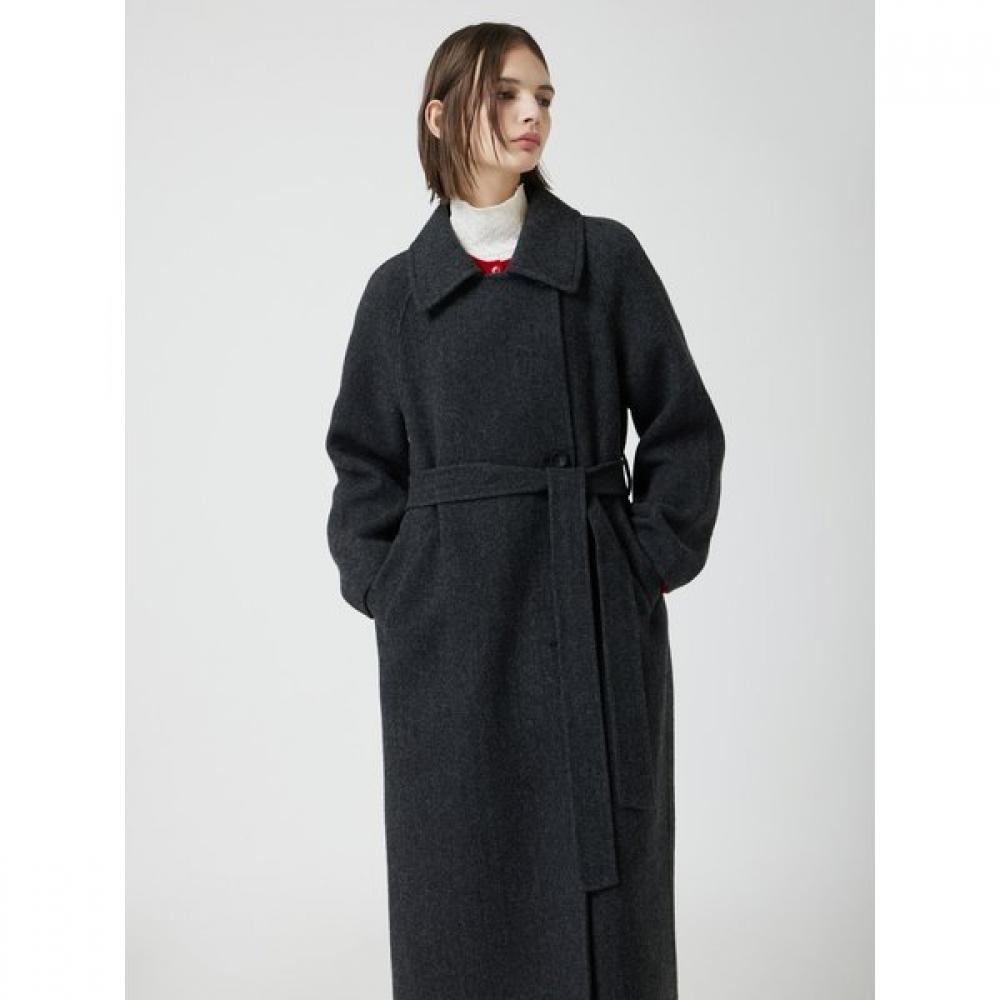 Cc Collect Herringbone Belted High Neck Long Coat C254msg534