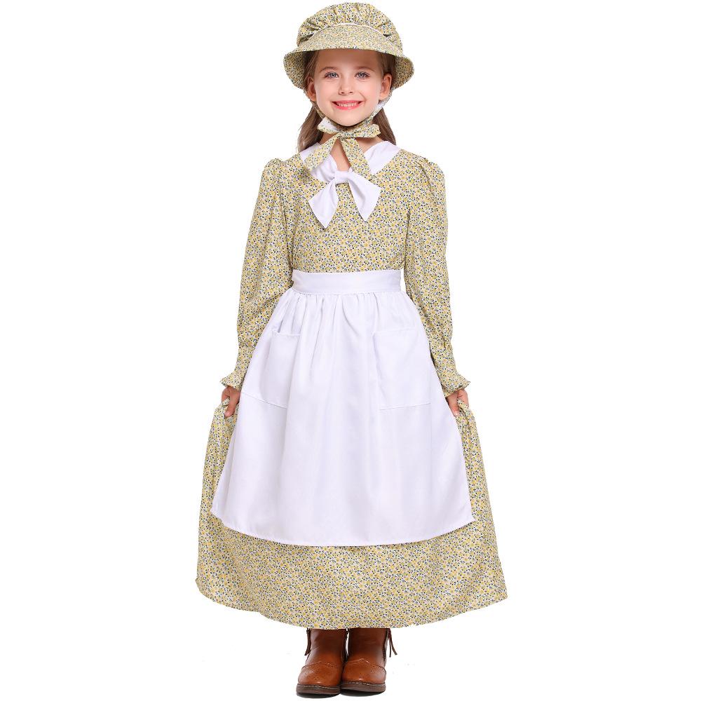 

Yellow Floral Scarf Colonial Girl Pastoral Dress - Explorer Outfit Long Grassland Style XS жёлтый/цветочный