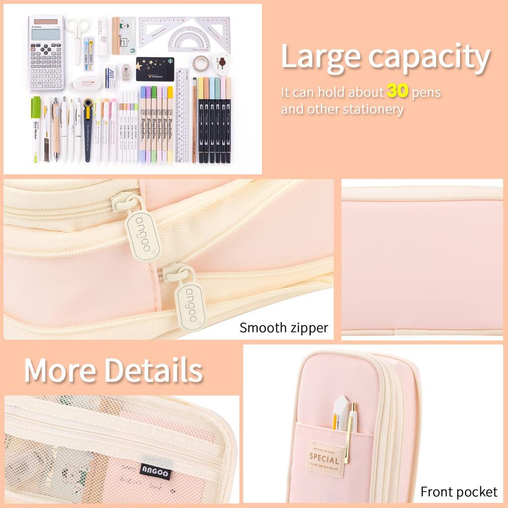ANGOOBABY Large Capacity Pencil Pencil Case for and Small Item Perfect for Junior High and College Boys and Office and Pink Case, Multi-Functional