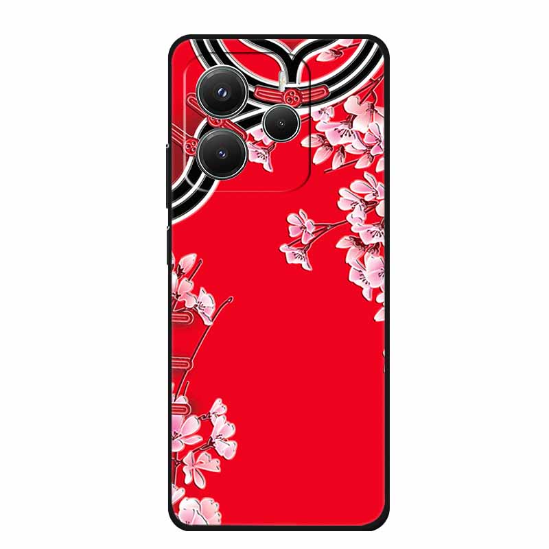 3D Emboss Case For Xiaomi Redmi Note 14 Phone Case Flowers Black Silicone Soft Back Cover Coque For Redmi Note 14 5G Global Case