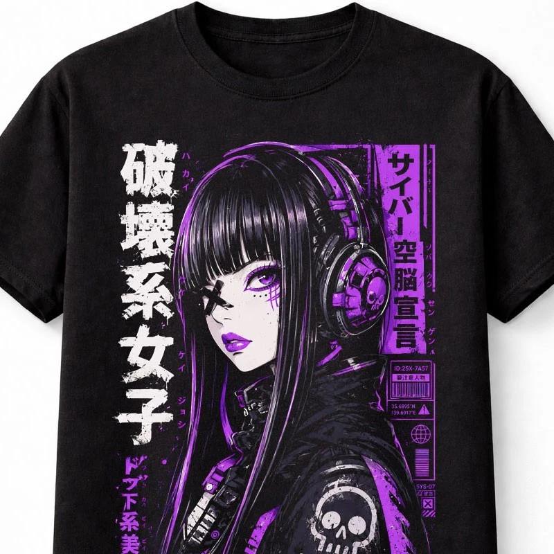 Cyberpunk Anime Girl Headphones Unisexga Graphic Unisex TShirt S