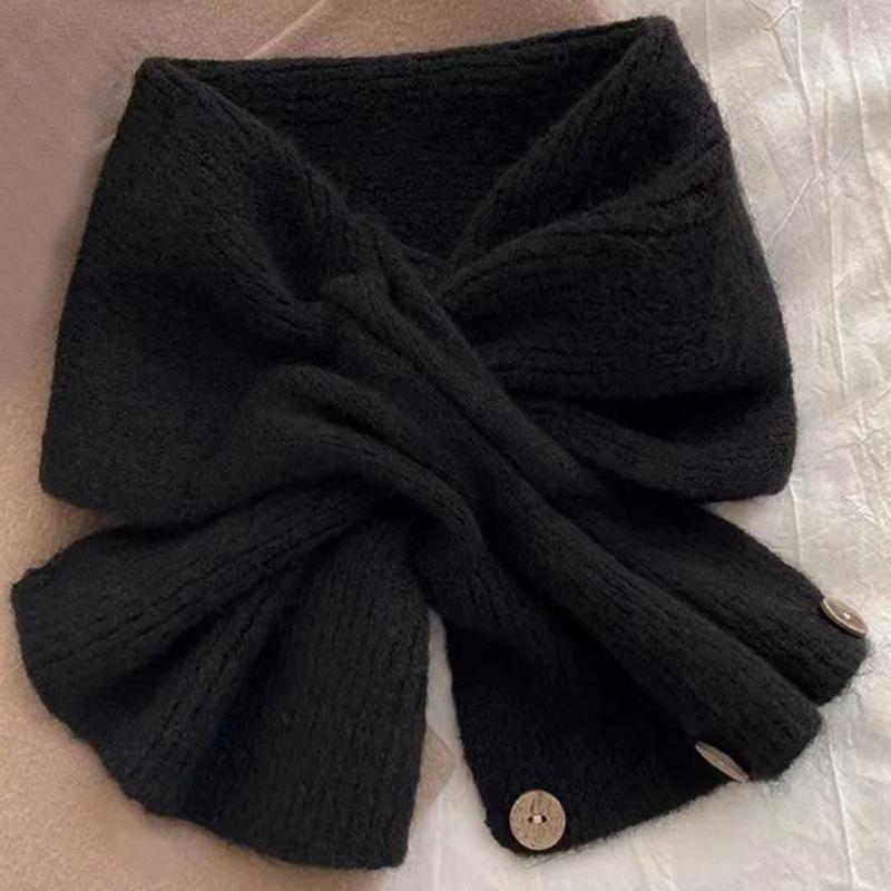 Neck Guard Shawl Solid Color Cross Scarf Knitted Neckerchief Wrap Neck Warmer Women