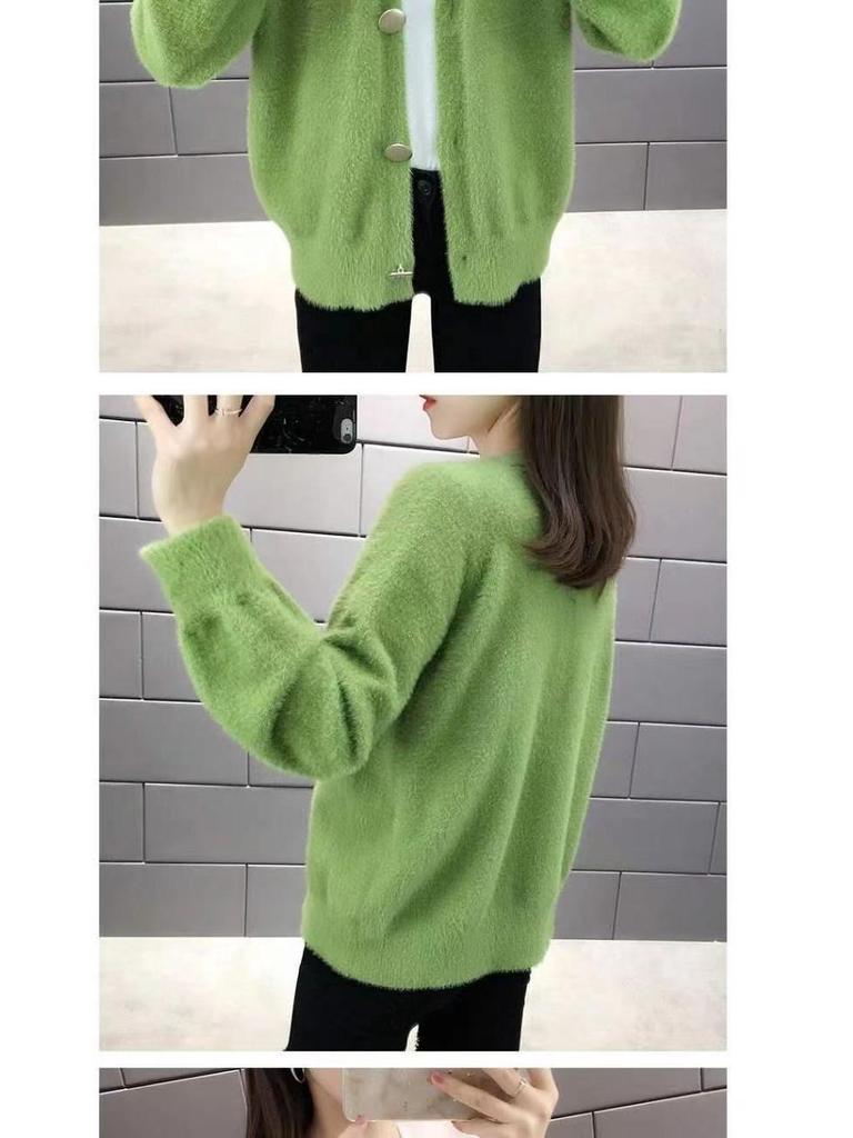 Women's Faux Mink Fleece V-neck Cardigan – Versatile Autumn & Winter Fashion
