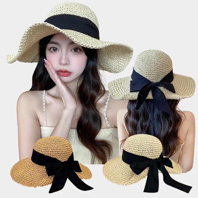 My Extreme Outdoor Activities Women's Beige Foldable Wide Brim Sun Hats For Hand Crochet Straw Hat Outdoor Portable Visor Bucket Cap Elegant Travel Panama Caps Cm