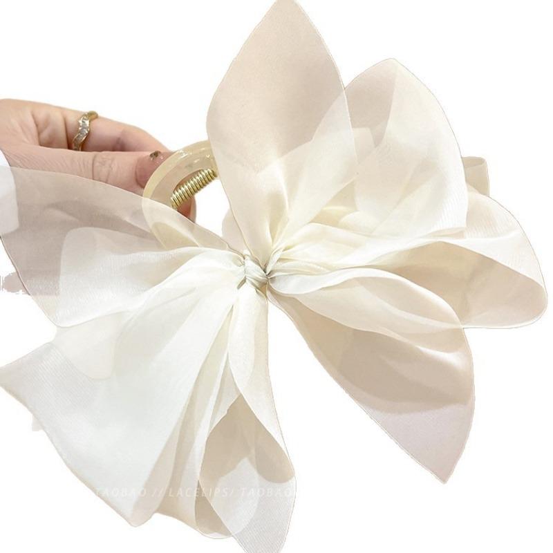 Soft Netted Lace Bow Hairpin with Butterfly Knot At The Back of The Head, Shark-shaped Clip, Elegant and Sophisticated Style