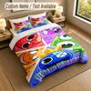 Custom Name Text Bedding 3Pcs Set,Rainbow Friends 1 Duvet Cover 2 Pillowcases Soft Bed Linen For Gift