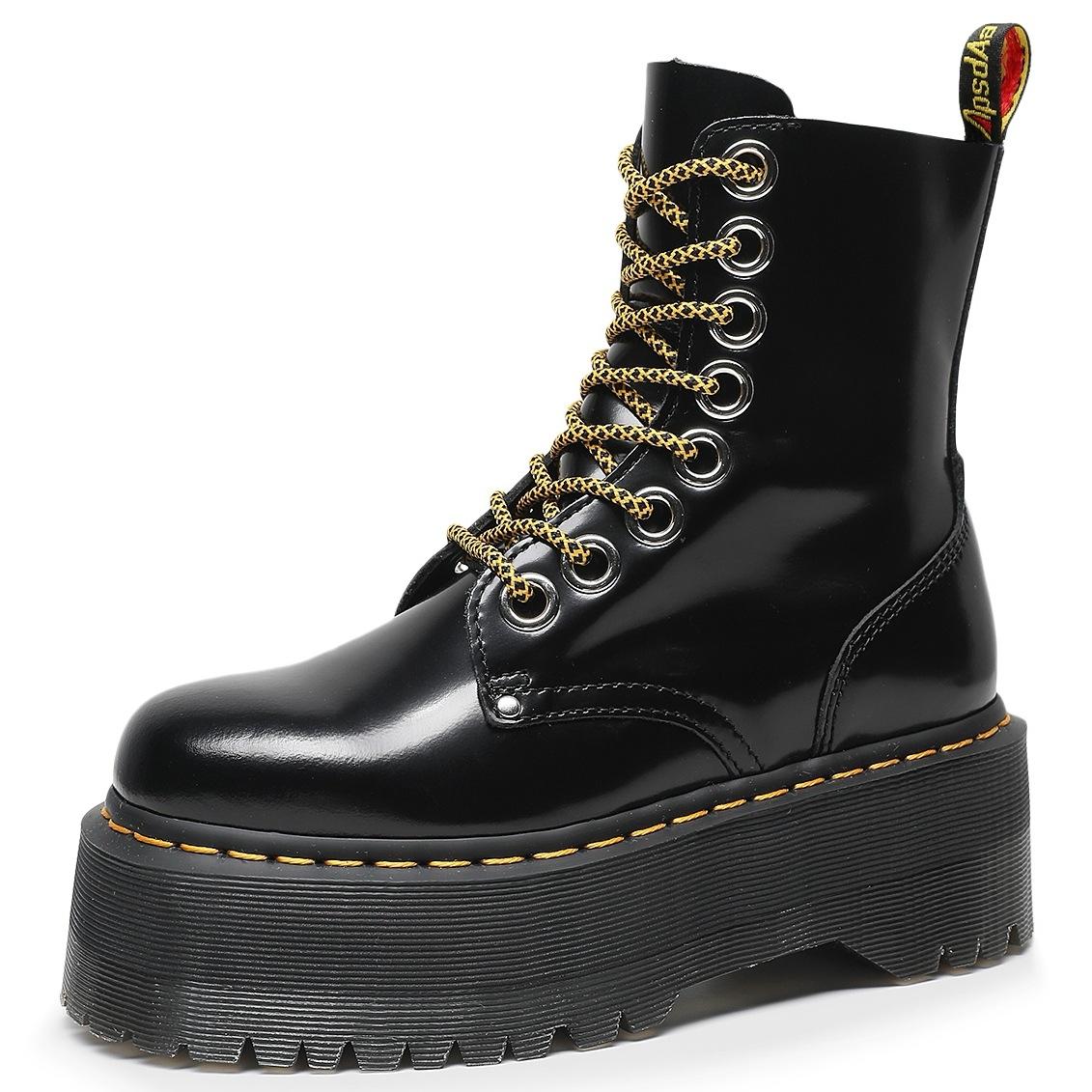 Thick-soled 8-hole Motorcycle Boots Side Zipper British Women's Booties Versatile Muffin-sole Lace-up Work Boots cm