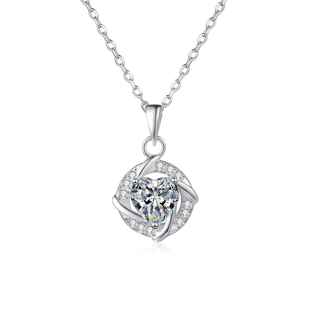 Yin Baichuan S925 Sterling Silver Moissanite Heart Swirl Pendant Necklace - Elegant Ins Style Clavicle Chain for Women
