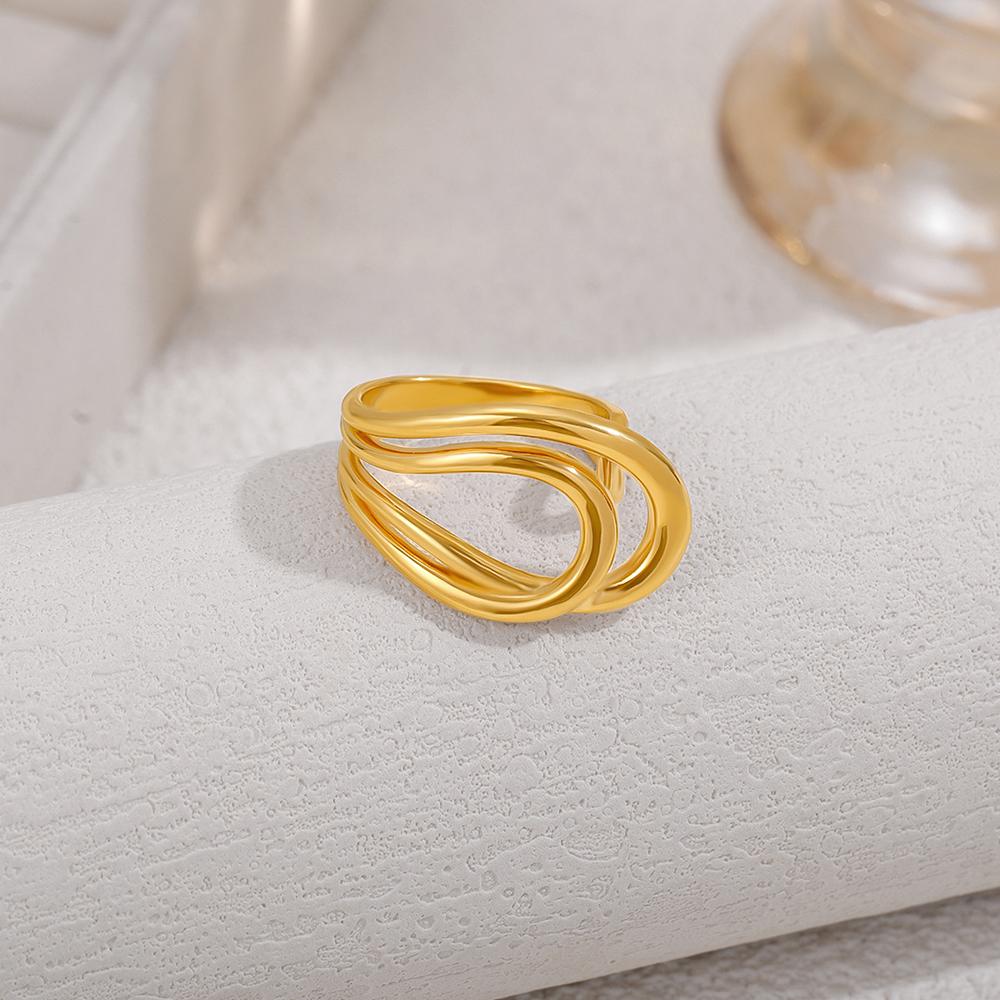 Minimalist Design Geometric Double Layer Opening Rings for Women 18K Gold Plated Adjustable Finger Ring Trendy Vintage Jewelry