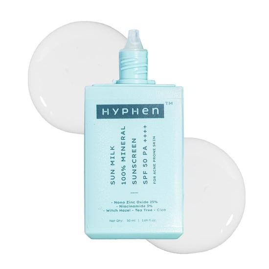 Hyphen Sun Milk 100% Minerální opalovací krém Spf 50 Pa++++ UV+ Ochrana proti modrému světlu, 25% Nano oxid zinečnatý | Pro ženy a muže - 50 ml