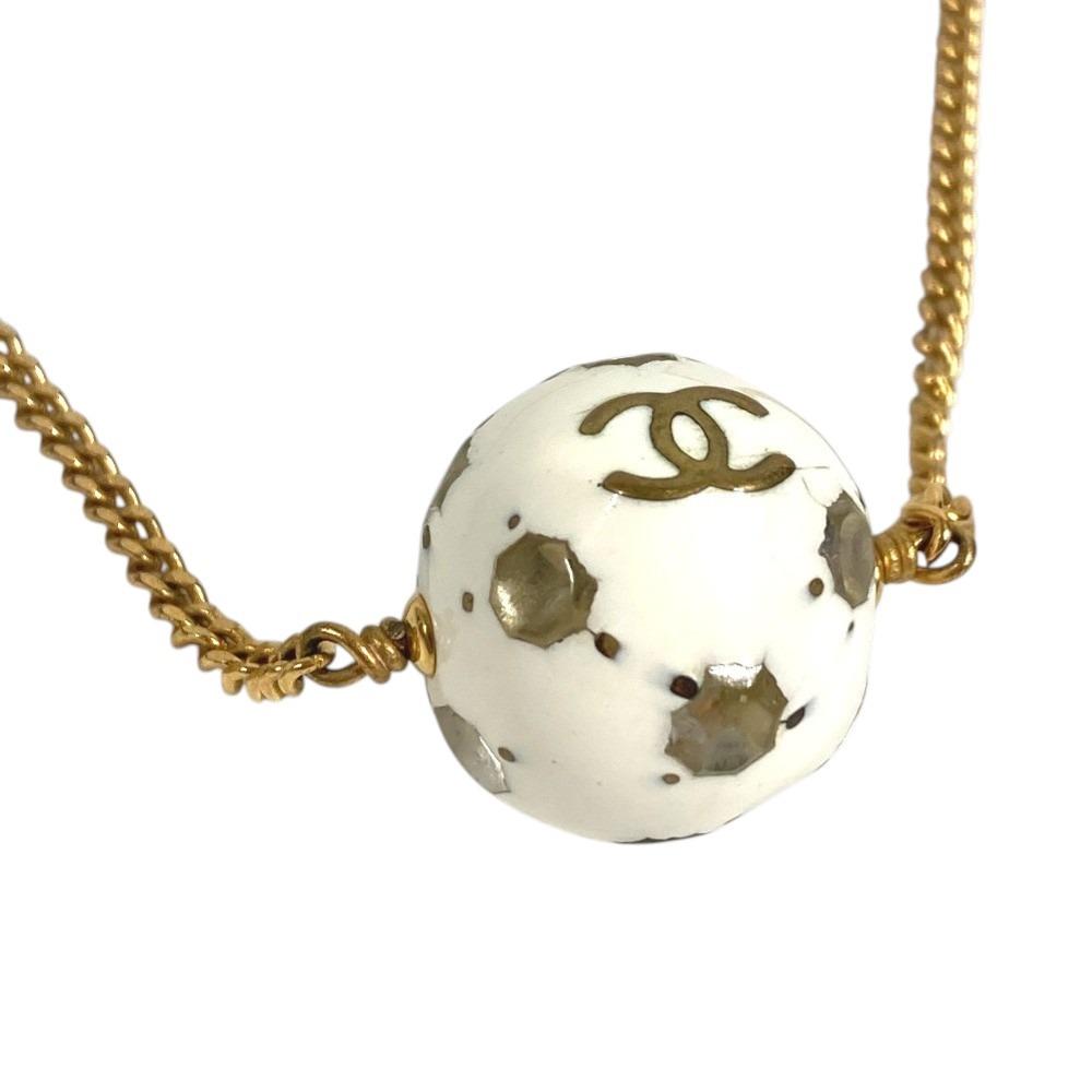 Chanel 98P Soccer Ball Logo CC CC Mark Chain Necklace Metal White/Gold