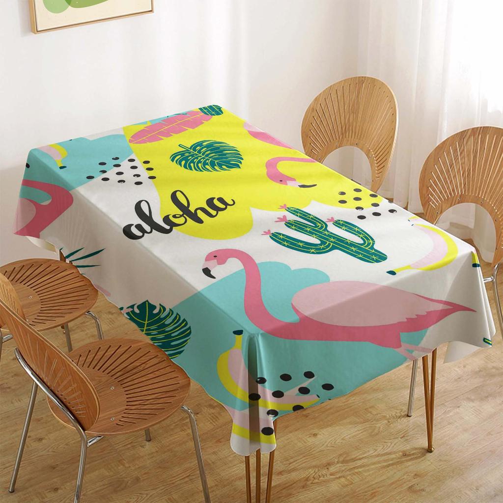 Tropical Flamingo Rectangular Polyester Tablecloth for Dining and Coffee Tables