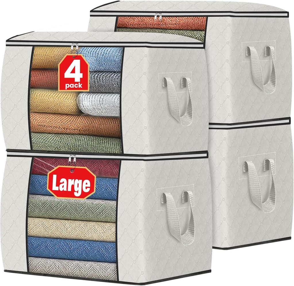 Fab Totes Storage Bags,Clothes Blanket Storage Bins Foldable Closet Organizers with Reinforced Handle for Home Dorm Storage and Organization