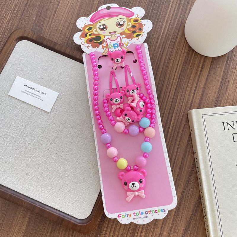 Трансграничный мультяшный набор украшений для девочек: Жемчужное ожерелье, браслет и резинка для волос - Коллекция «Принцесса Пинк»