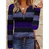 Elegant Casual Comfortable Style Painting Stripe Elements Printed Pattern Code Women's Round Neck Zipper Long Sleeves