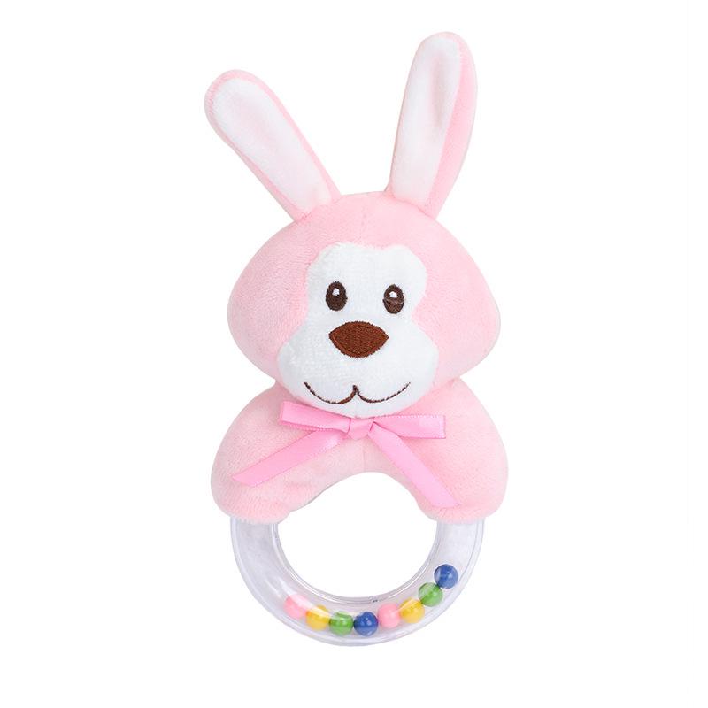 BBSKY Baby Plush Animal Rattle Toy with Colorful Beads and Round Handle