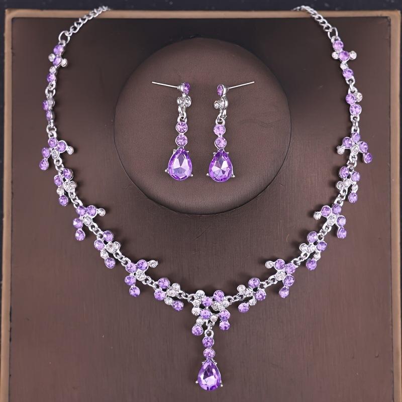 [Small batch customization] Cross-border exquisite bridal jewelry two-piece party dress wedding collarbone necklace earrings
