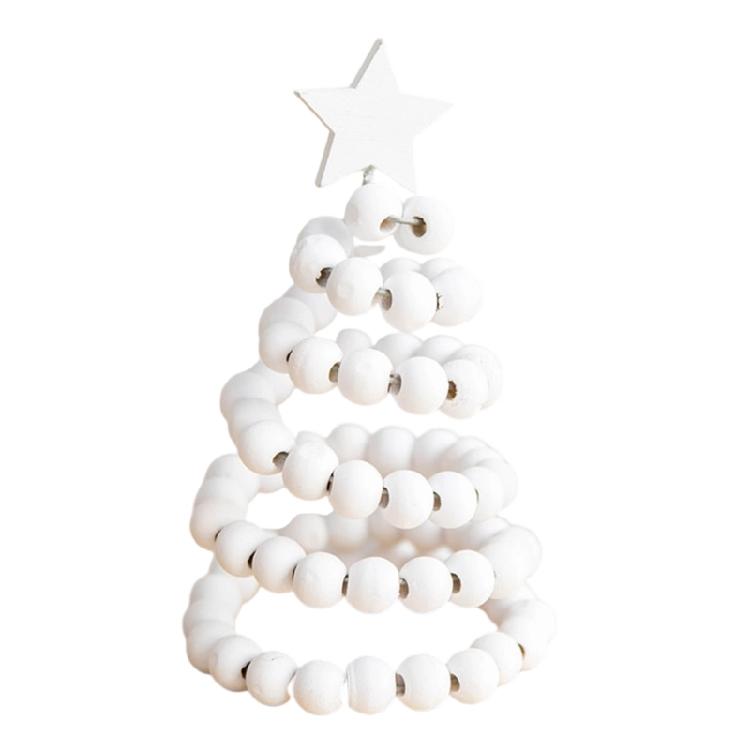 Miniature Christmas Tree Figurine Wood Beaded Festival Tree for Dining Table Living Room Office Desk Holiday Decoration