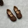 Johnature Handmade Genuine Leather Hollowed Out Women's Flat Shoes Retro Round Toe Soft Cowhide Sandals