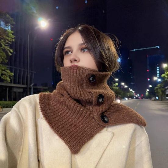 Fake Collar Soft Knitted Turtleneck Pullover Shawl Solid Color Buttons Closure Women Warm High Collar Neck Warmer