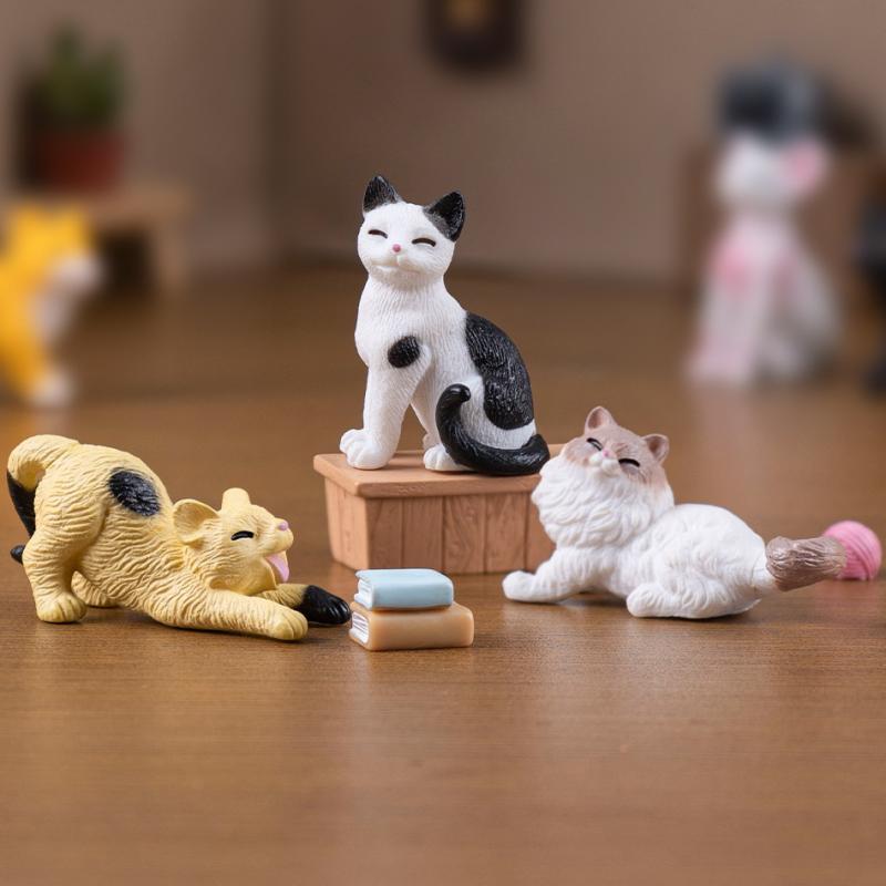 3/6Pcs Diy Micro Landscape Resin Cat Ornament Animal Miniature Fairy Garden Decoration Kitten Figurine Home Decor Accessories