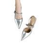 Silver Bag Head Sandals Women's Medium Heel 2024 Summer New with Skirt Beautiful Word with Empty Single Shoes Women's Thick Heel