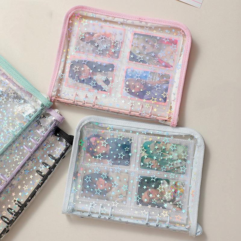 Laser Star Zipper Binder Collect Book Refill Organizer DIY Journal Dairy Transparent Kpop Idol Photo Album Kawaii Stationery