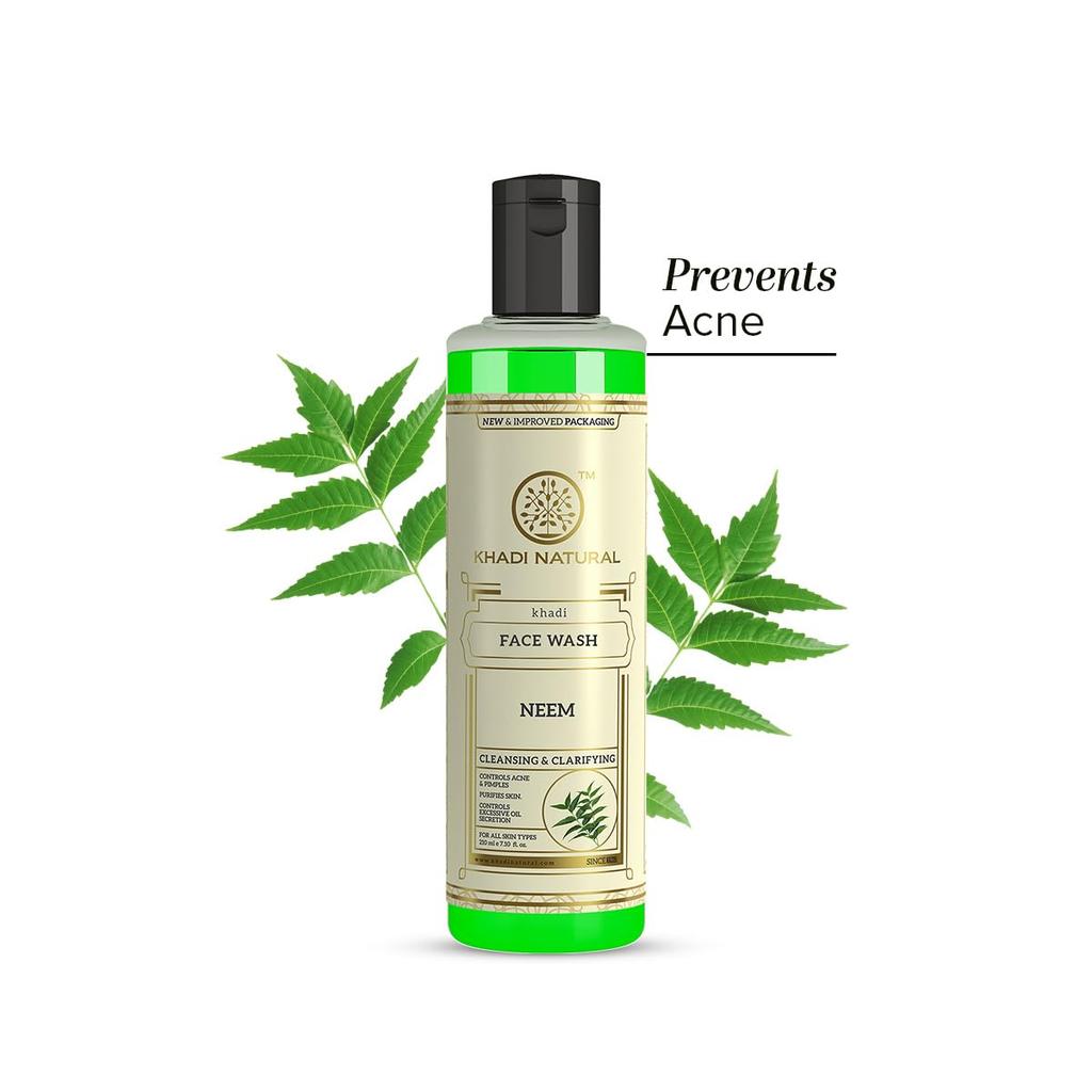 KHADI NATURAL Ayurvedic Neem Face Wash For Acne Prone Skin Paraben SLS Free Gentle Daily Cleanser 210 Ml