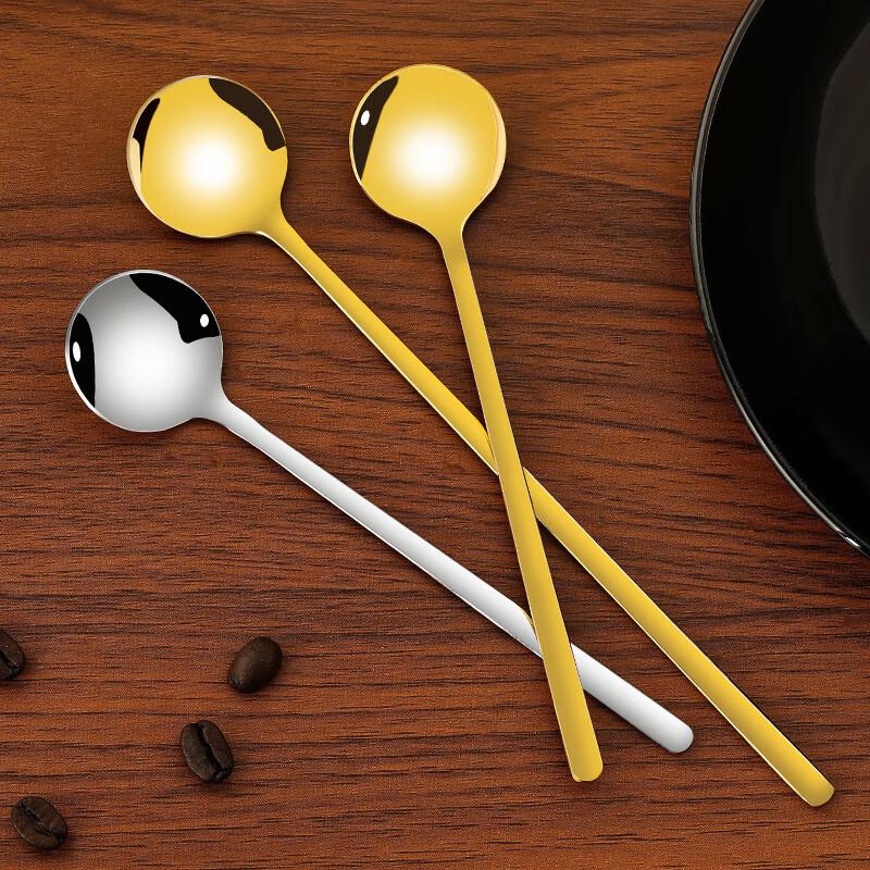 304 Stainless Steel Coffee Spoon with Long Handle, Ice Spoon, Small Soup Spoon, Honey Spoon, Seasoning Spoon, Dessert Mixing Spoon, Golden Color