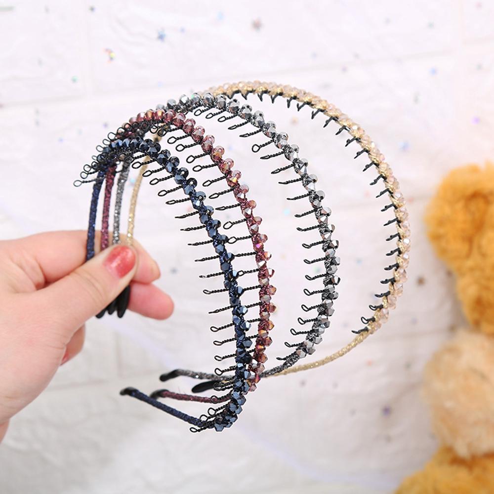 Japanese Sweet Women Fashion Girls With Teeth Headwear Iron Hair Band Crystal Beaded Headband
