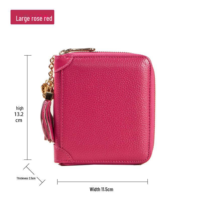 Women's RFID-Blocking Cowhide Card Holder with Zipper and Anti-Demagnetization for Credit Cards and Driver's License