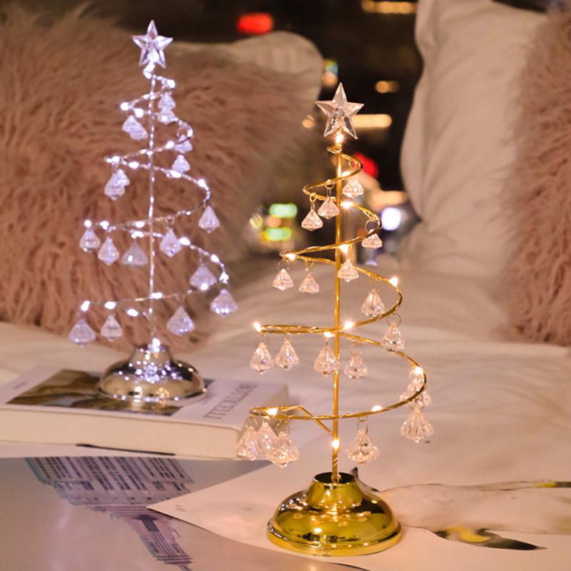 Crystal Christmas Tree Lamp Diamond Pendant Lamp Home Bedroom Decor Bed Lamp Night Light