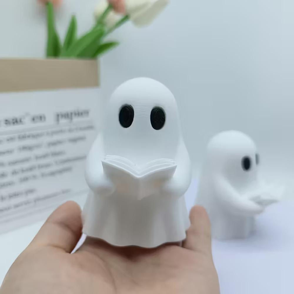 Halloween Reading Ghost Statue, Ghost Reading Decoration Ornament, Cute Bookworm Reading Statue, Home Room Desktop Decoration белый