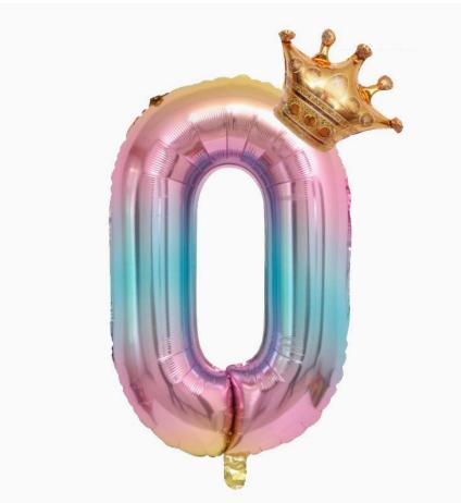 32 Inch Gradient Number Foil Balloon with Crown Design Large Aluminum Foil Balloons for Birthday Party Decorations and Events Supplies one size