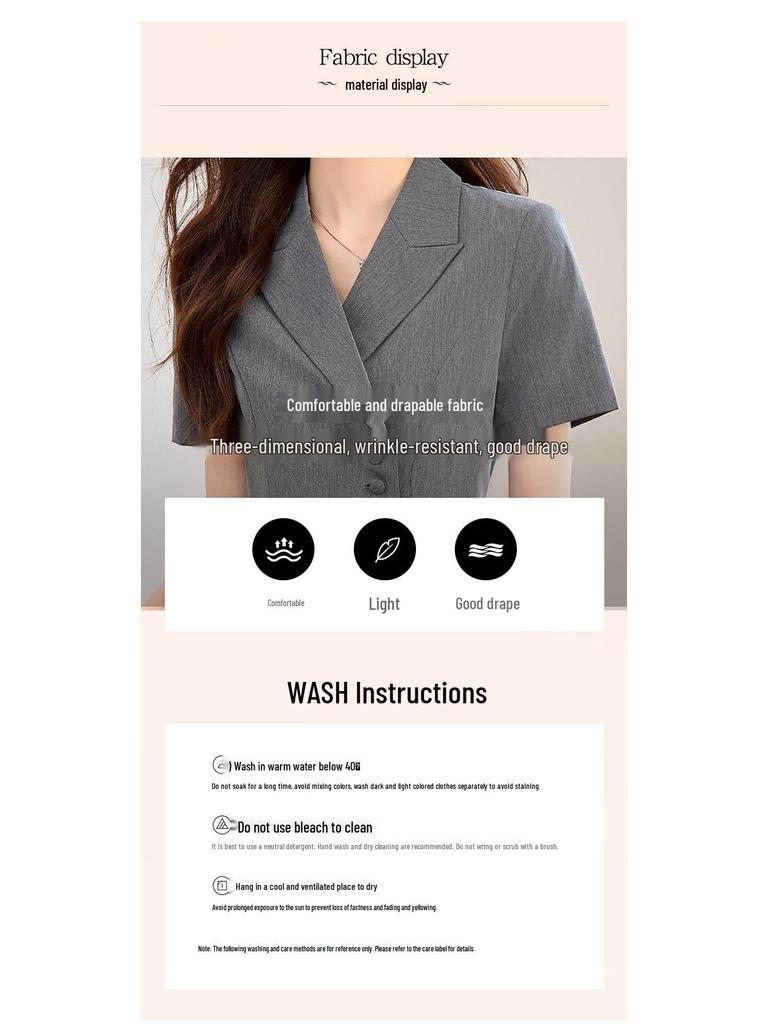 Gray Women's Short-Sleeved Suit Set: Summer Petite Professional Formal Wear for Jewelry Store Managers and Beauty Salon Workwear