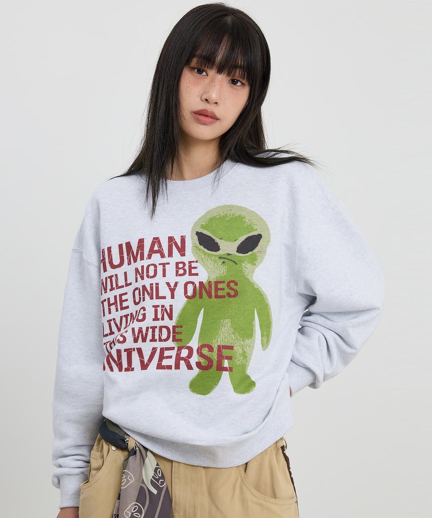 HOODHOOD Alien Slogan Sweatshirt Melange White