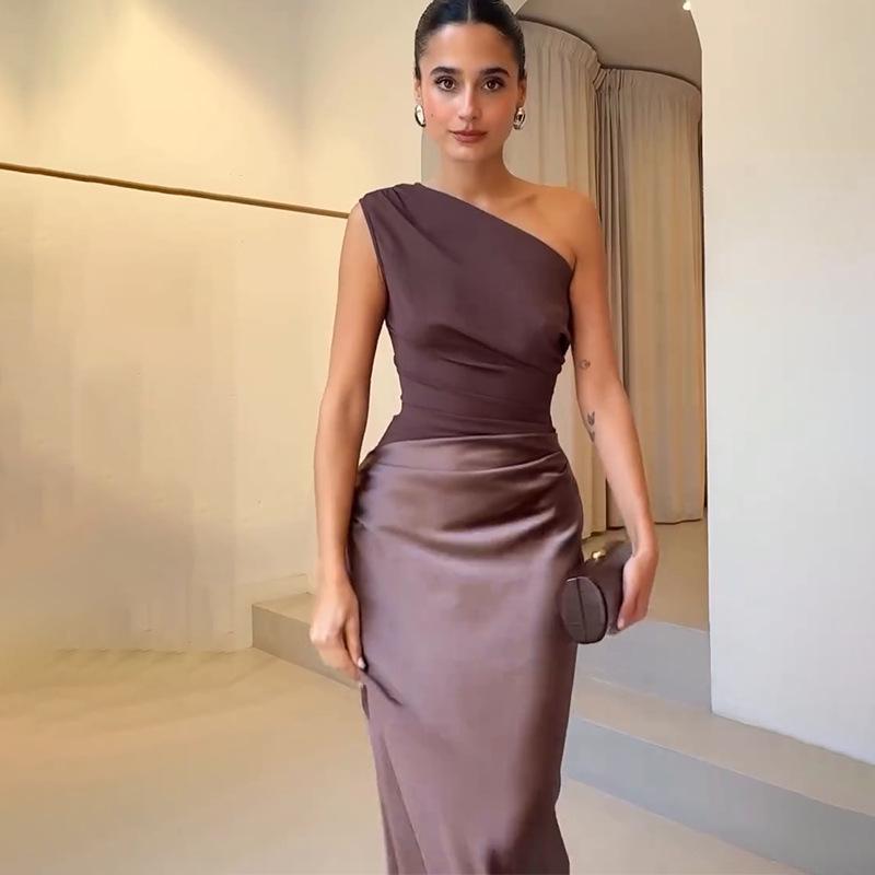 2026 Spring European & American Asymmetrical Neck Sleeveless Open Back Bodycon Dress