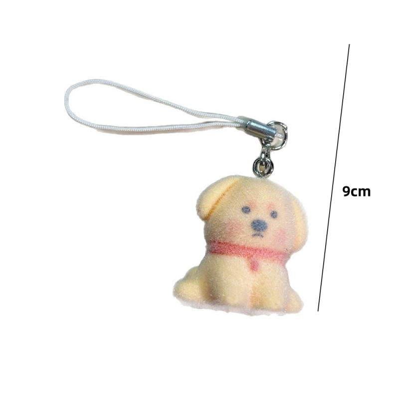 Cute Cartoon Dog Lovely Animal Keychain Backpack Pendant Ornament Couple Gifts Phone Lanyard Flocking Puppy Phone Chain Keyring