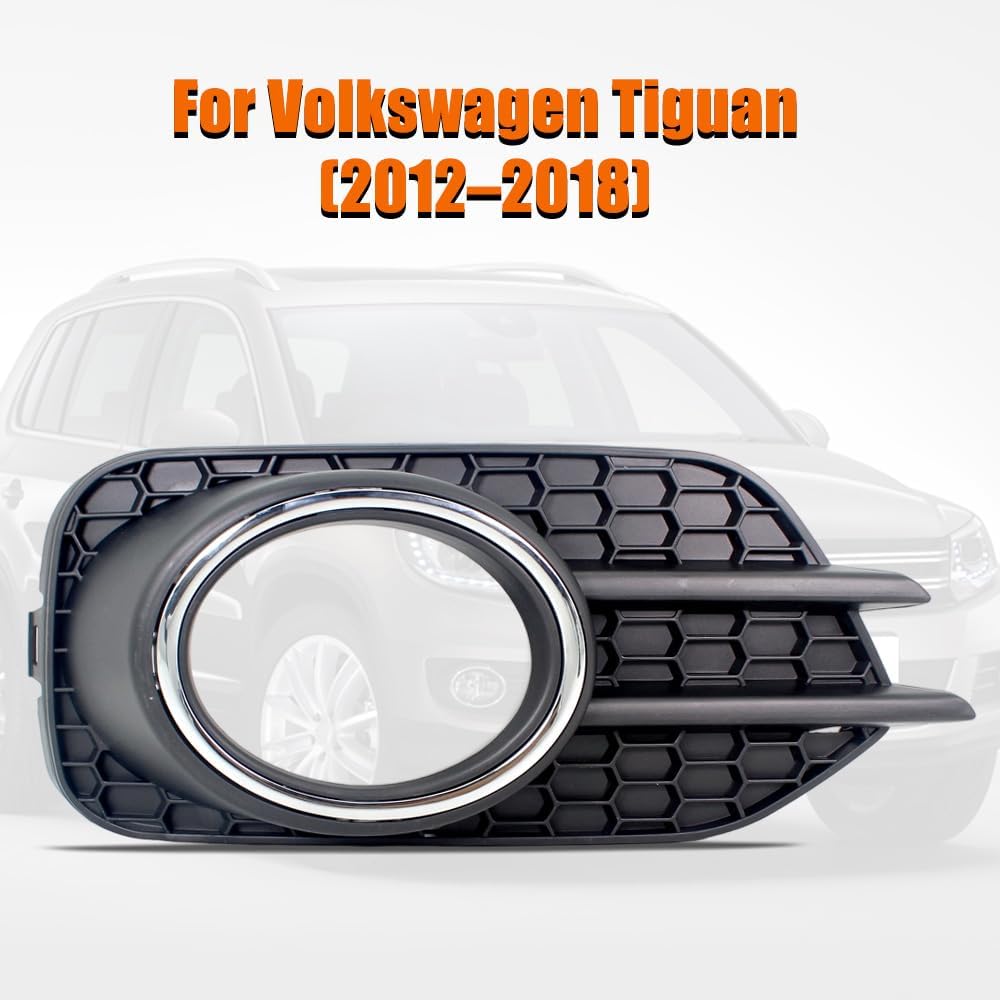 Stoßstange vorne Nebelscheinwerfer Blende Gitter Abdeckung Kappe Mit Chrom Passend für VW Tiguan 2012 2013 2014 2015 2016 2017 2018, Ersatz für 5N0853666H (Recht
